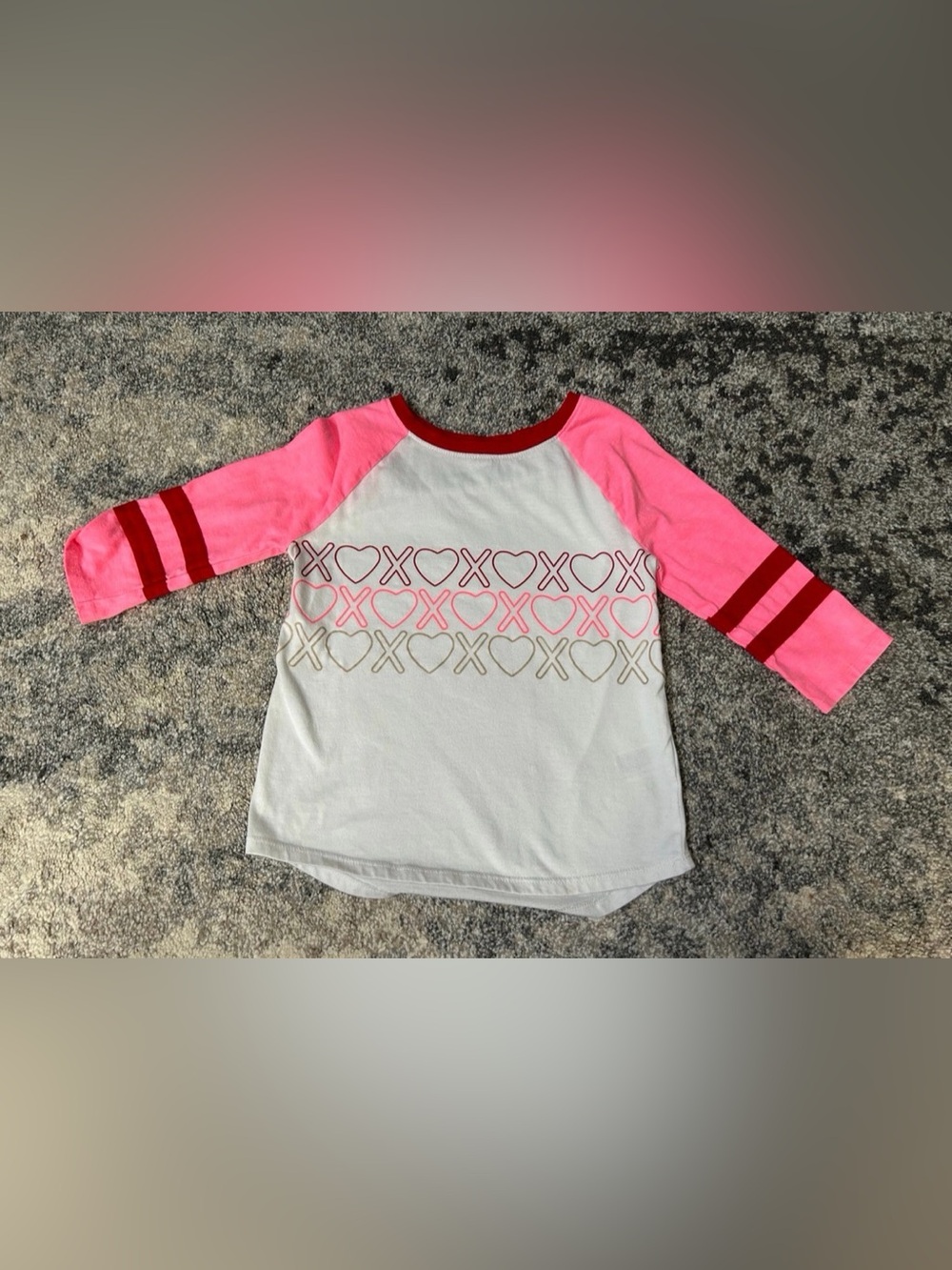 Girls Pink & White Heart 'XOX' Raglan Top